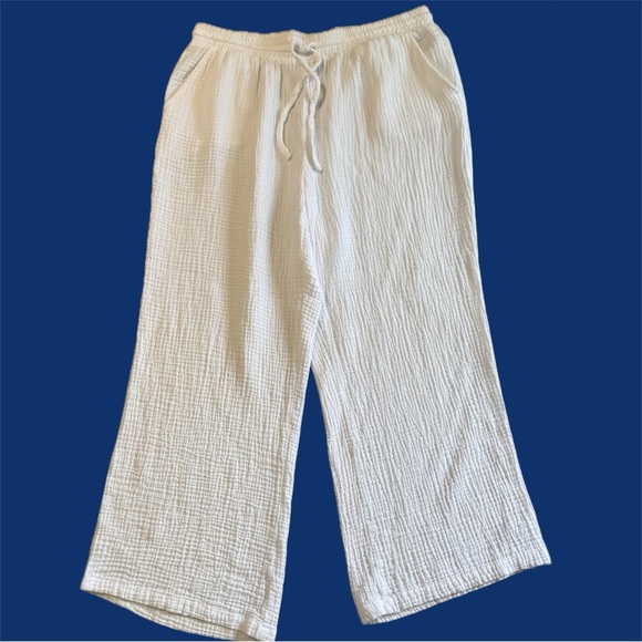 Sincerly Jules Pants - Sincerely Jules Coastal Natural 100% Cotton Gauzy White Pants Women’s Wide Leg